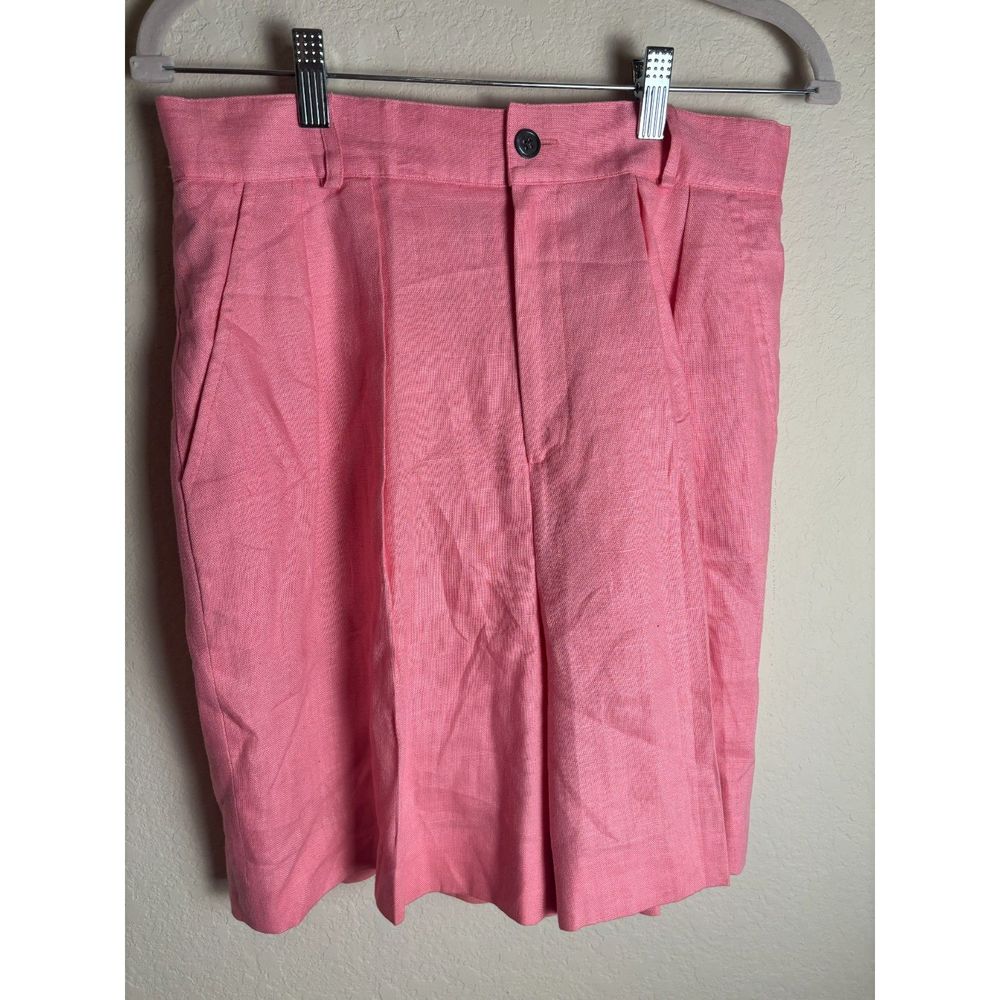 Classiques Entier High Waist Pleated Front 100% Linen Dress Shorts Pink Size 8